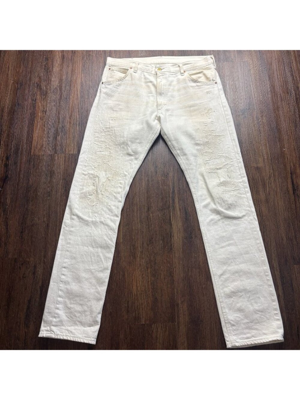RRL Double RL Slim High Natural Beige Selvedge Denim Jeans 33x34